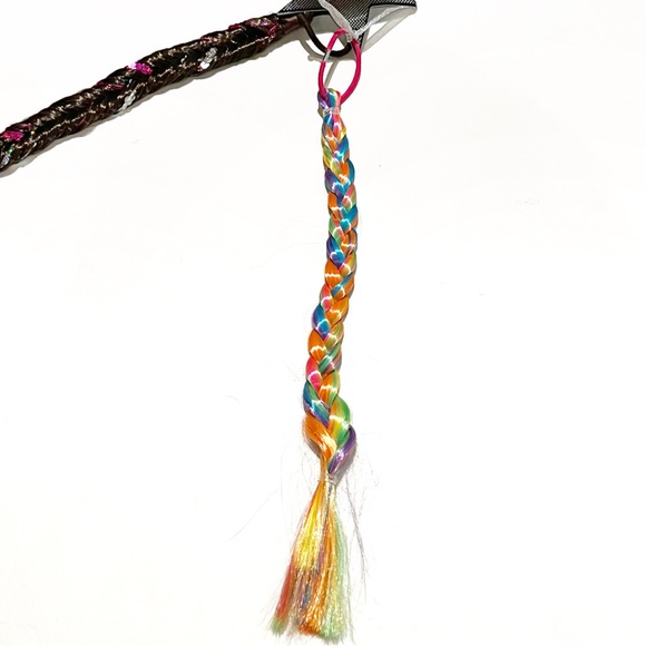 Childrens Ponytail Hair Extension Braids Rainbow Brown Pink Sequins Brunette Fun - Picture 3 of 10